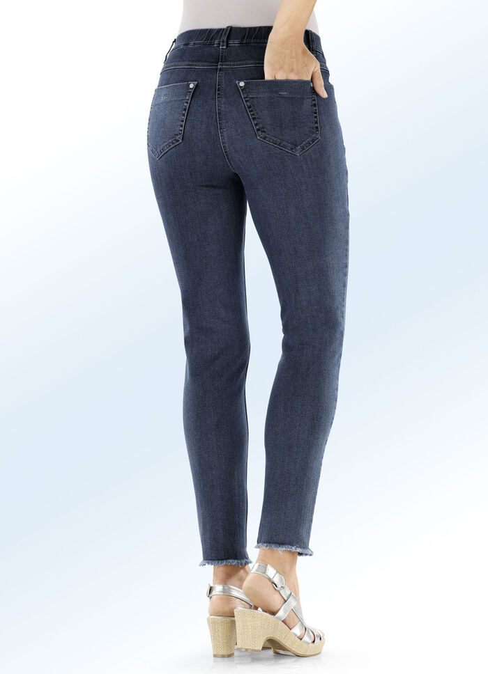 Magic jeans met trendy franjes aan de zoom DONKERBLAUW