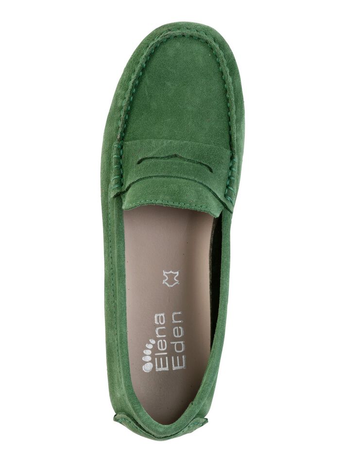 ELENA EDEN mocassinpantoffels gemaakt van soepel rundsu&egrave;deleer GROEN