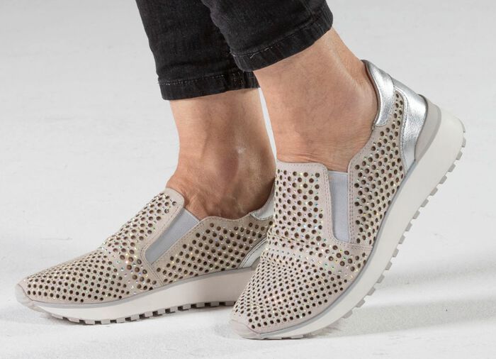 Caprice pantoffels met strass steentjes GRIJS-ZILVER