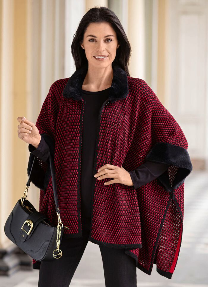 Poncho met imitatiebontrand 