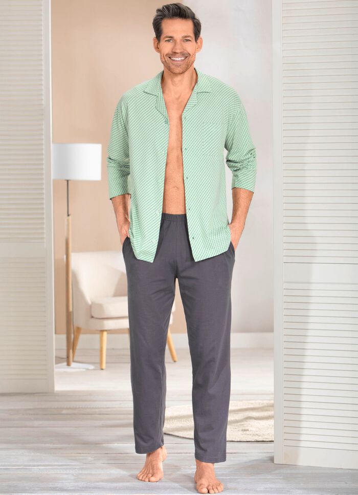 Pyjama met doorknoopsluiting en open manchetten 