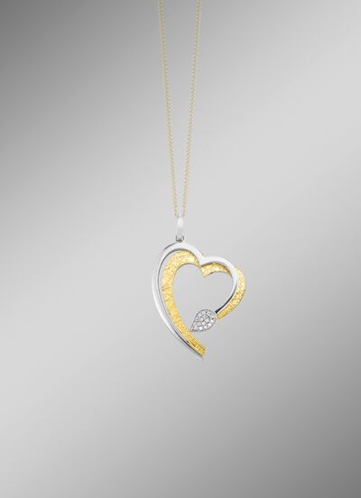 Hartvormige hanger in bicolor met synthetische zirkonia 