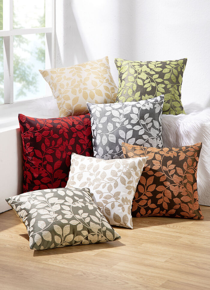 Kussenhoes met een mooi bladmotief GRIJS-WIT