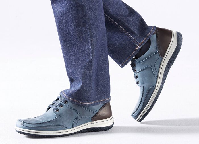 Veterschoenen met contrasterende biezen BLAUW-BRUIN