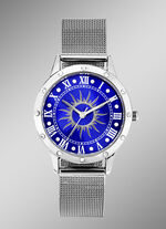 Zilverkleurig dameshorloge met zonnemotief en kristalaccenten 