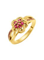 Vergulde damesring met echte robijn 