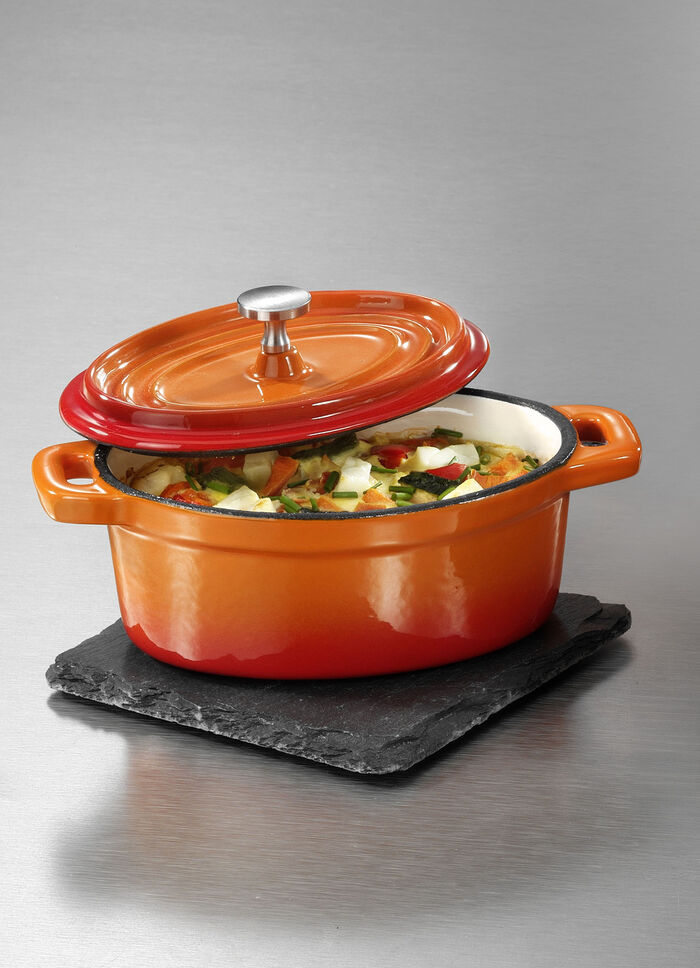 Mini-serveerpotten "GSW" van gietijzer ORANJE