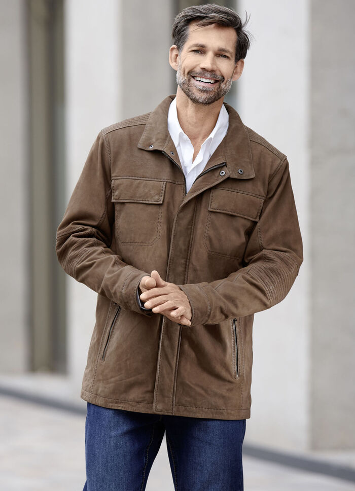 Leren jas met borstzakken 