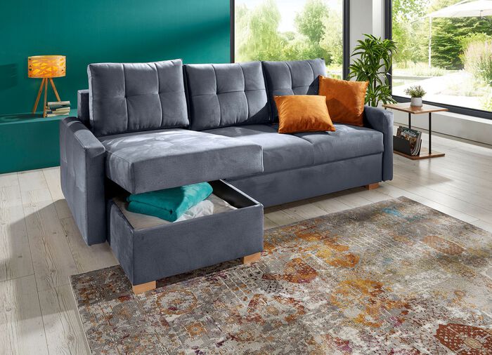 Gestoffeerde zithoek met slaapfunctie ANTRACIET