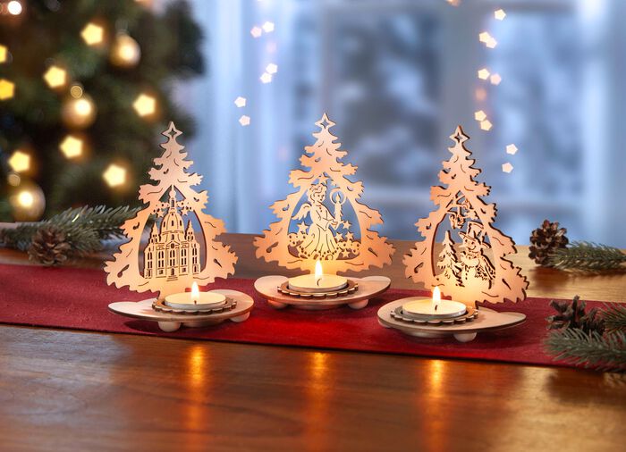 Houten theelichthouders, set van 3 