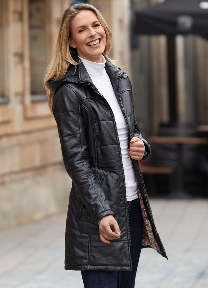 Korte leren jas van &ldquo;Caminari&rdquo; ZWART