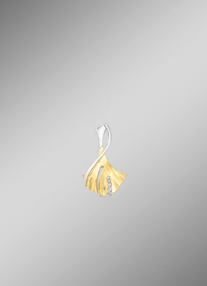 Ginkgo-bladhanger in tweekleurige uitvoering met synthetische zirkonia 