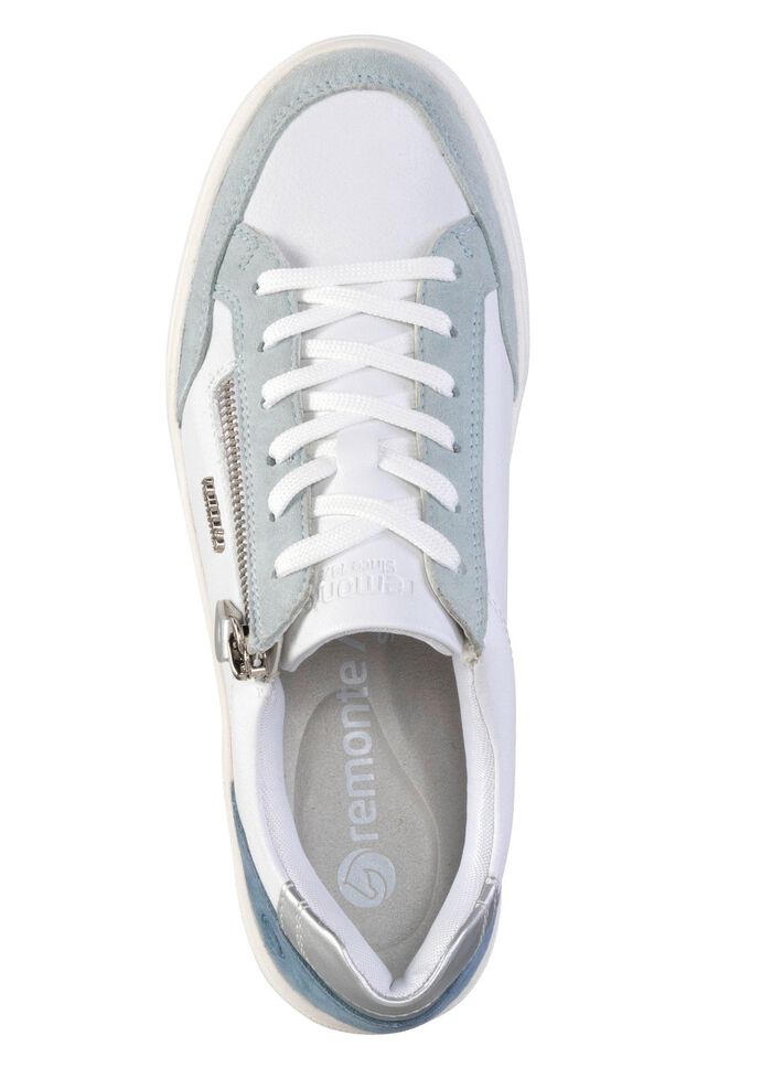 Remonte sneakers gemaakt van nappa- en su&egrave;deleer met metallic afwerking BLAUW-WIT-ZILVER