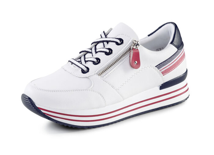 Remonte sneakers gemaakt van gecoat leer met textielafwerking WIT-MARINEBLAUW-ROOD