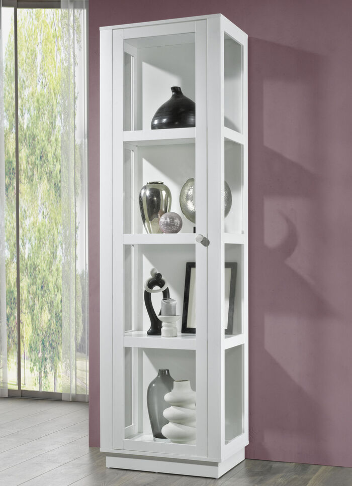 Vitrinekast met aluminium knoppen in goudlook WIT