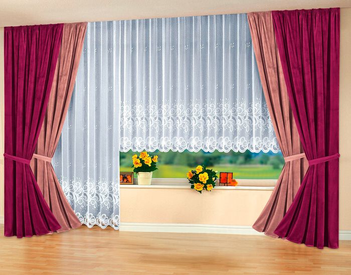 Bloemenvenstervitrage met universele railband 