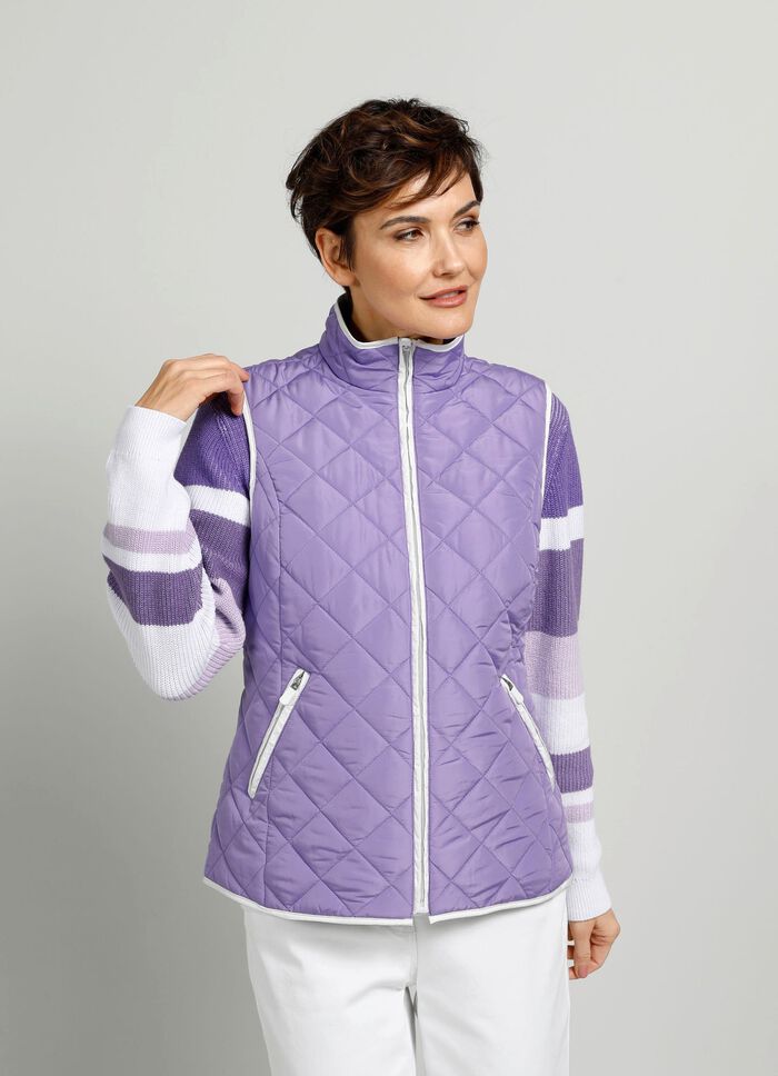 Gewatteerd vest met contrasterende biezen PAARS