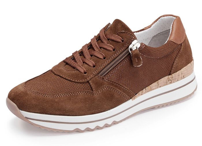 ELENA EDEN sneakers met vetersluiting en ritssluiting aan de zijkant COGNAC