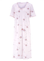 Nachthemd, korte mouwen met V-hals PERZIK-MEERKLEURIG