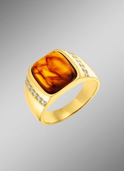 herenring met echte barnsteen 