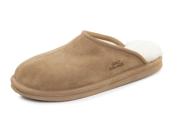 GINO GALANTE, trendy herenpantoffels, met lamsvacht KAMEEL