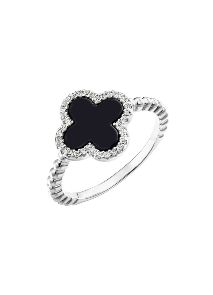 Damesring van zilver met onyx en zirkonia 