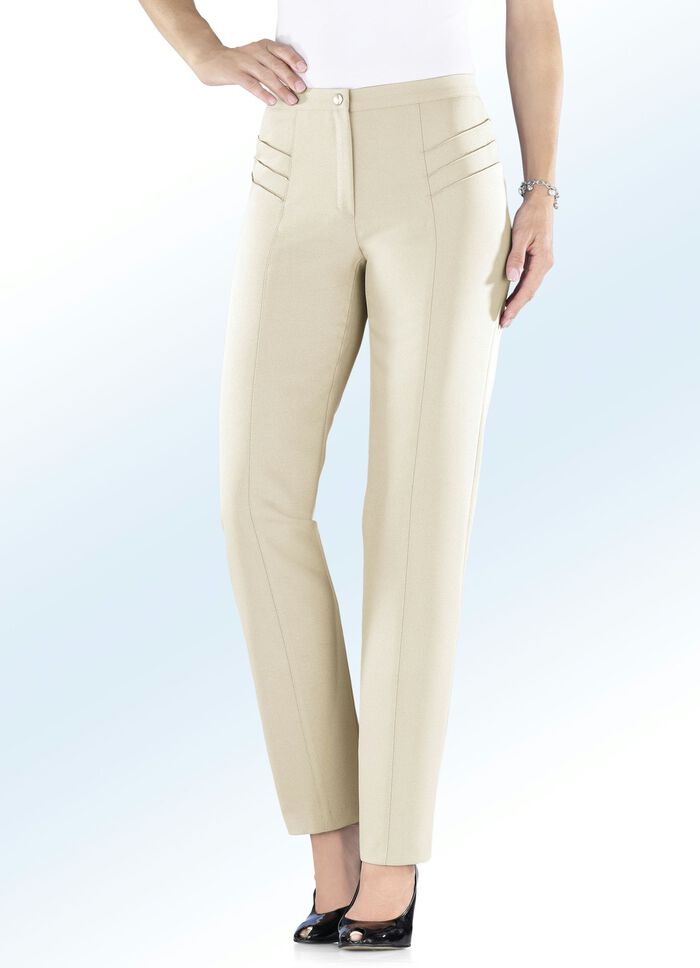 Broek met mooie biezenversiering LICHTBEIGE