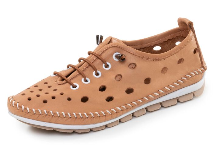 ELENA EDEN, zomerse damespantoffels, breedte G, met uitneembaar voetbed CAMEL