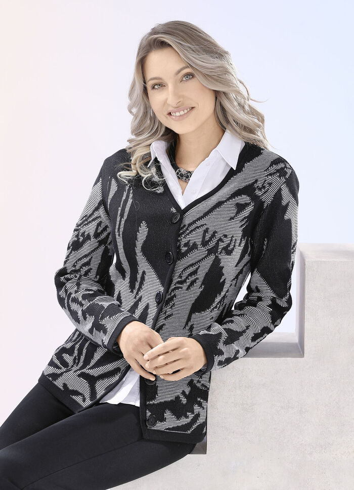 Vest in grafische look met plastic effect ZWART-WIT