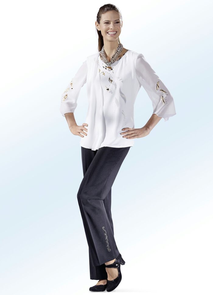 Broek met een opvallend siermotief met strasssteentjes ZWART