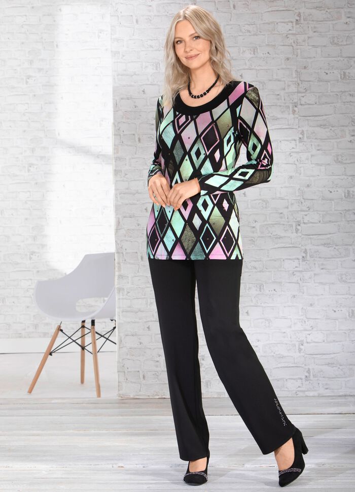 Broek met mooie stras- en parelmotieven 