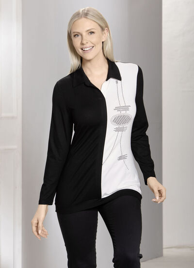 Poloshirt met effectieve bordversiering 