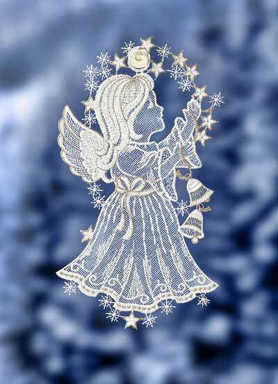 Raamafbeeldingengel gemaakt van Plauener Spitze 
