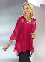 2-delige blouseset met glanzende satijnen bies FUCHSIA