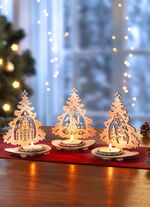Houten theelichthouders, set van 3