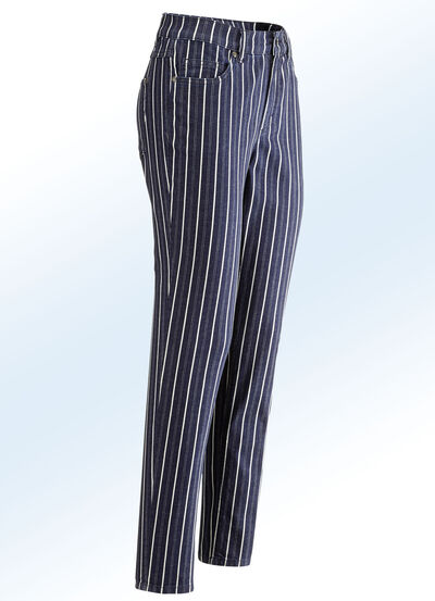 Jeans met opvallend gestreept dessin 