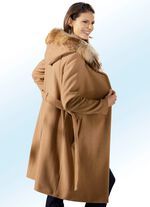 Jas met ceintuur en vaste capuchon 