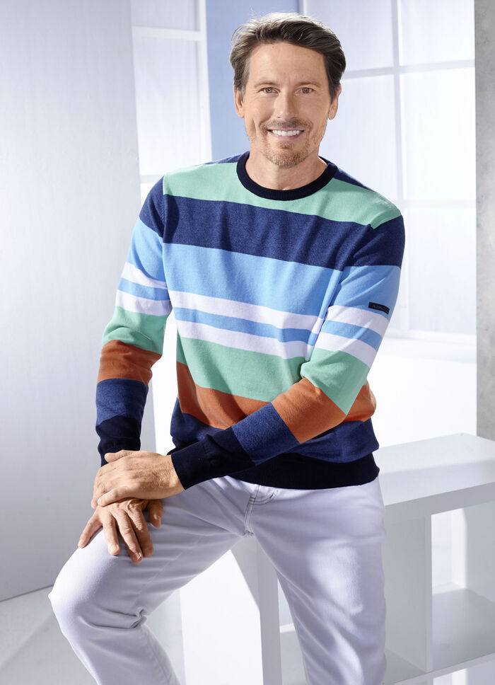 Modieuze trui met ronde hals JEANS BLAUW-BLAUW-MUNT