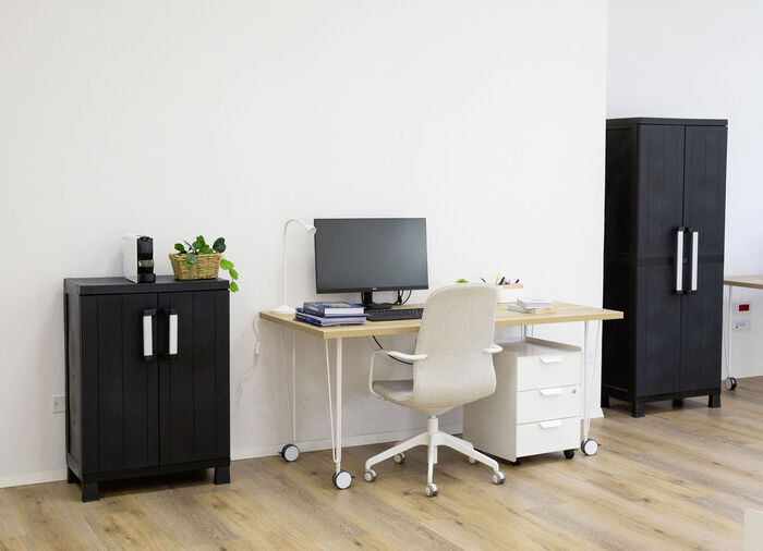 Garage gereedschapskast met houten lamelleneffect ZWART