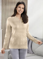 Trui met kabel- en vlechtstructuren BEIGE