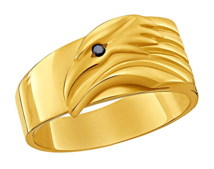 Herenring met adelaarskop en zwarte diamant 