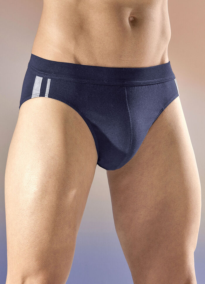 Schiesser set van drie slips met contrasterende strepen 1 X MARINEBLAUW, 1 X GEM&Ecirc;LEERD GRIJS, 1 X ZWART