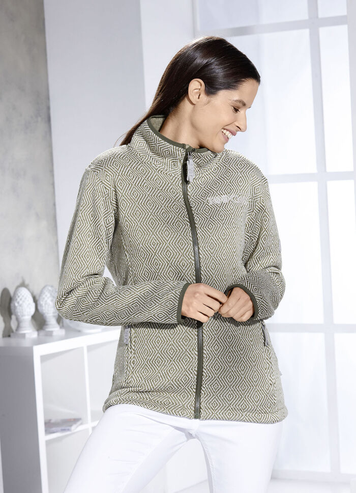 Jasje met jacquardmotief BEIGE-OLIJFGROEN