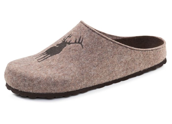 GINO GALANTE, trendy herenpantoffels, breedte H, met hertenborduursel ZAND