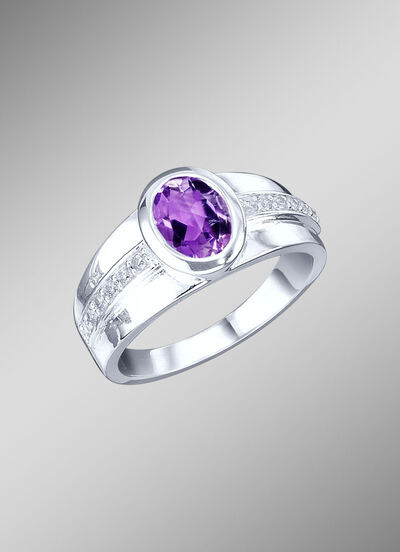 Elegante damesring met echte amethist en synthetische zirkonia 