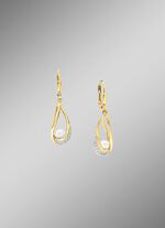 Oorbellen met zoetwaterparels en synthetische zirkonia 