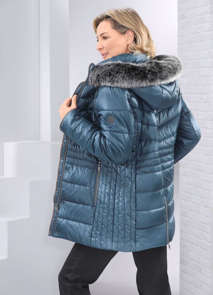 Jas met figuurvriendelijke lengtestiksels aan de zijkanten PAUWGROEN