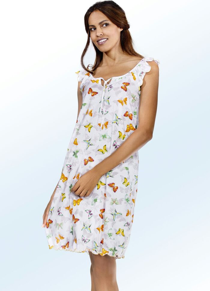 Nachthemd met korte mouwen, ronde hals en strikband 