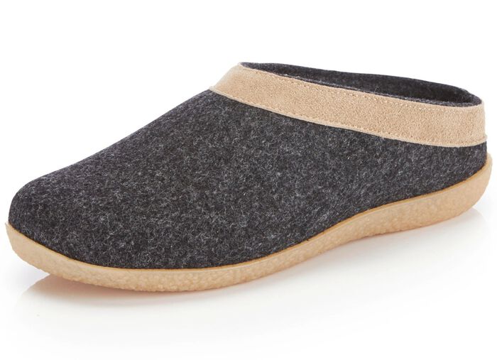 Laurina pantoffels van wolvilt met velours bies ANTRACIET