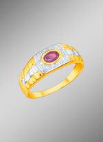 Massieve partnerring met 14 diamanten en echte robijn 